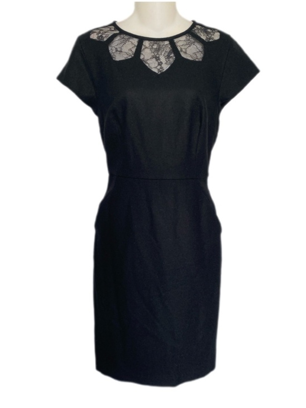 Susana Monaco Black Lace Yoke Wool Blend Sheath Dress 6